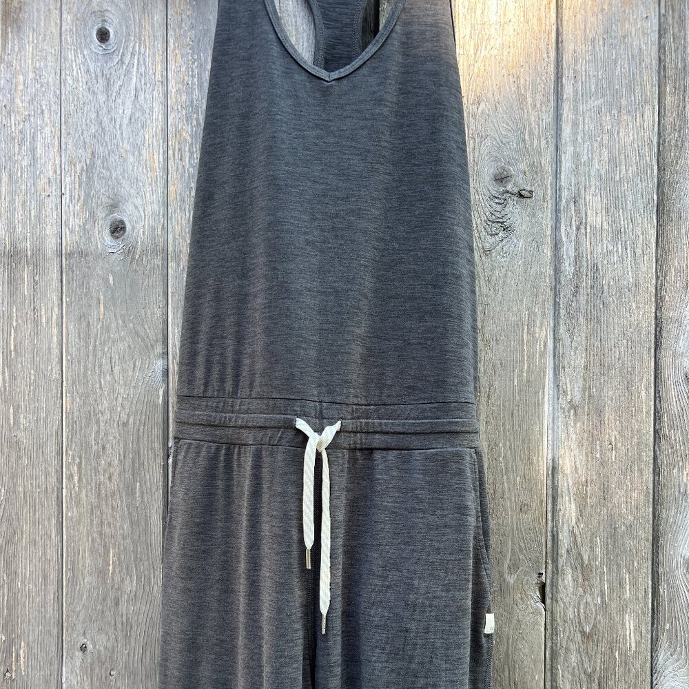 Vuori - Lux Harem Jumpsuit in charcoal heather gray.
